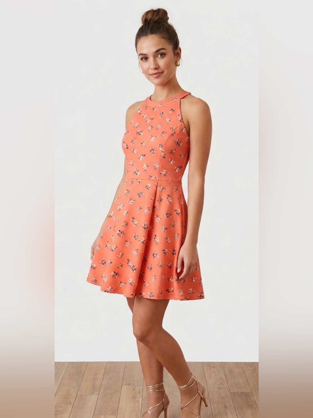 Coral Floral Halter Dress